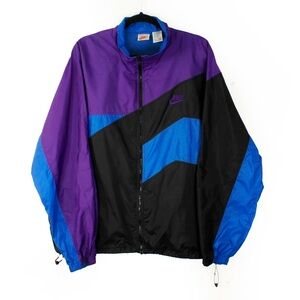 Vintage 90s Nike Black Blue Purple Colourblock Lightweight Windbreaker Jacket